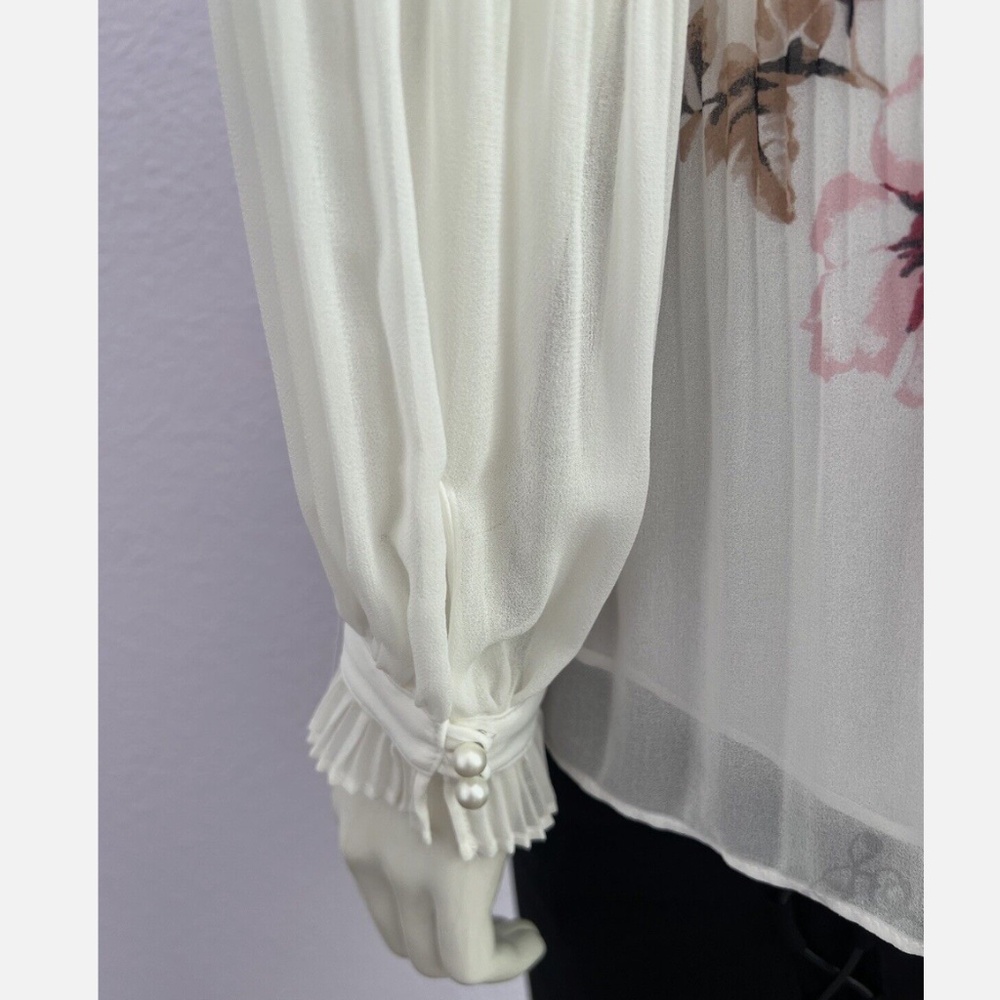 WHBM Womens White Floral Print Pleated Blouse Sz8 NWT - Picture 7 of 10
